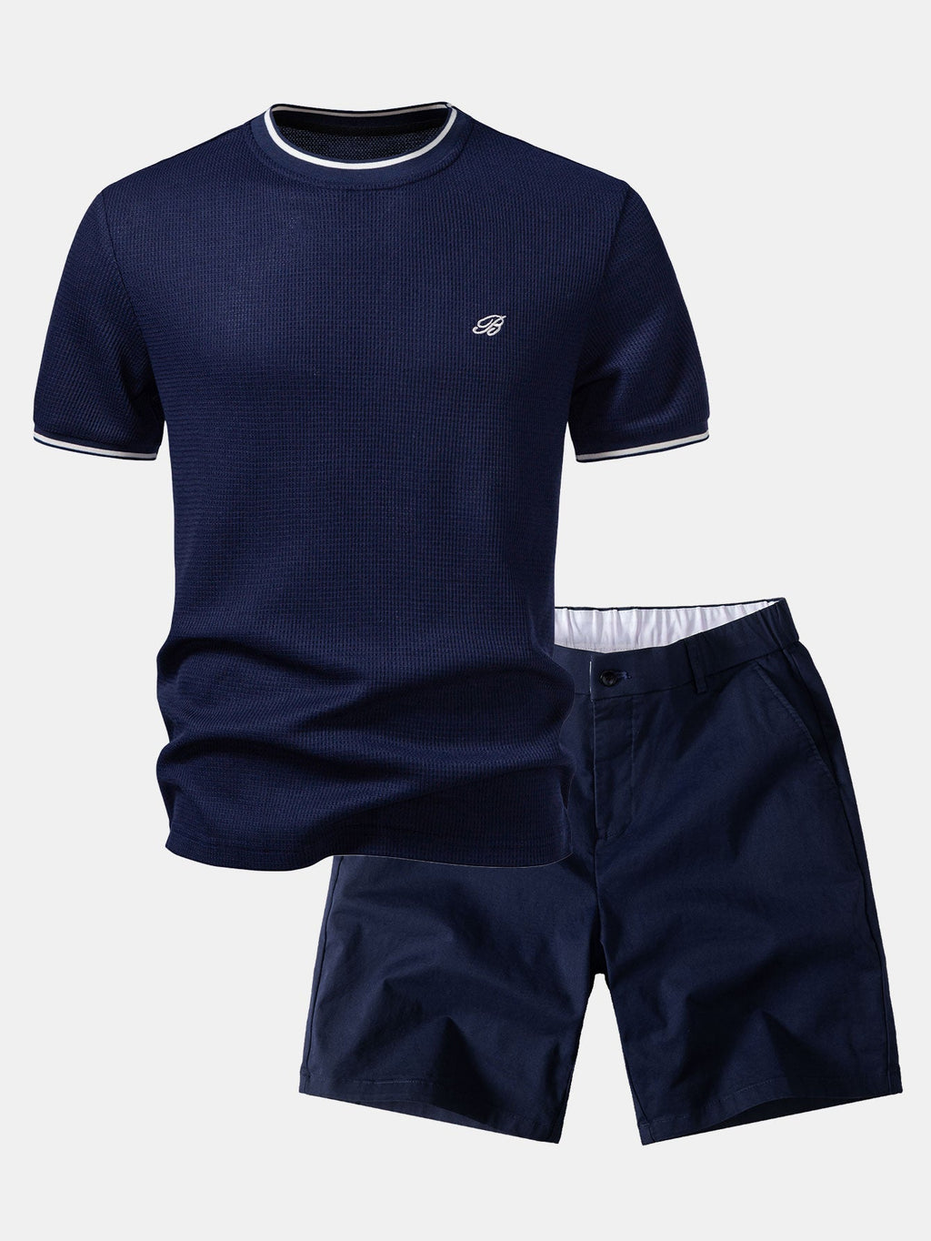 Contrast Trim Waffle Ringer T-Shirt & Elastic Waist Chino Shorts