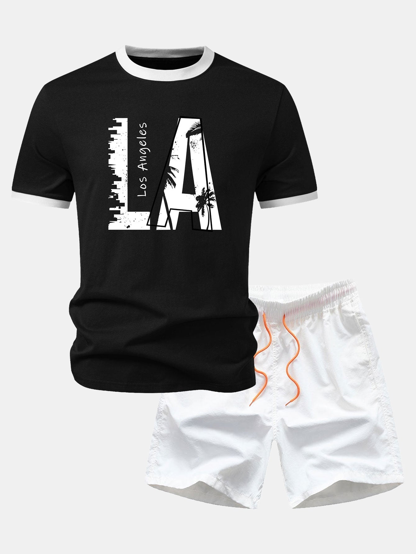 Los Angeles Print Contrast Ringer T-Shirt & Swim Shorts