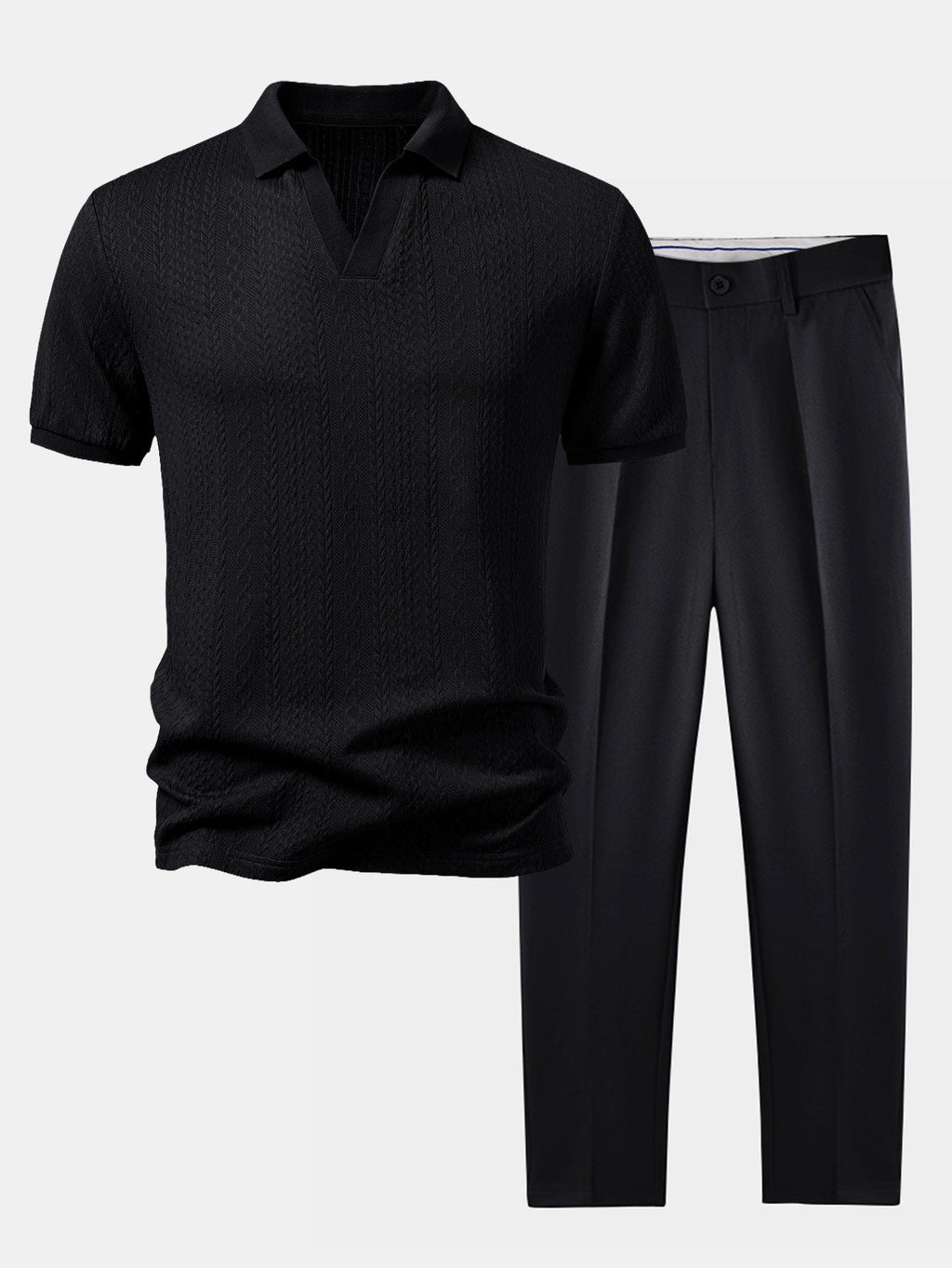Twist Jacquard V Neck Polo & Slim Fit Tapered Trousers
