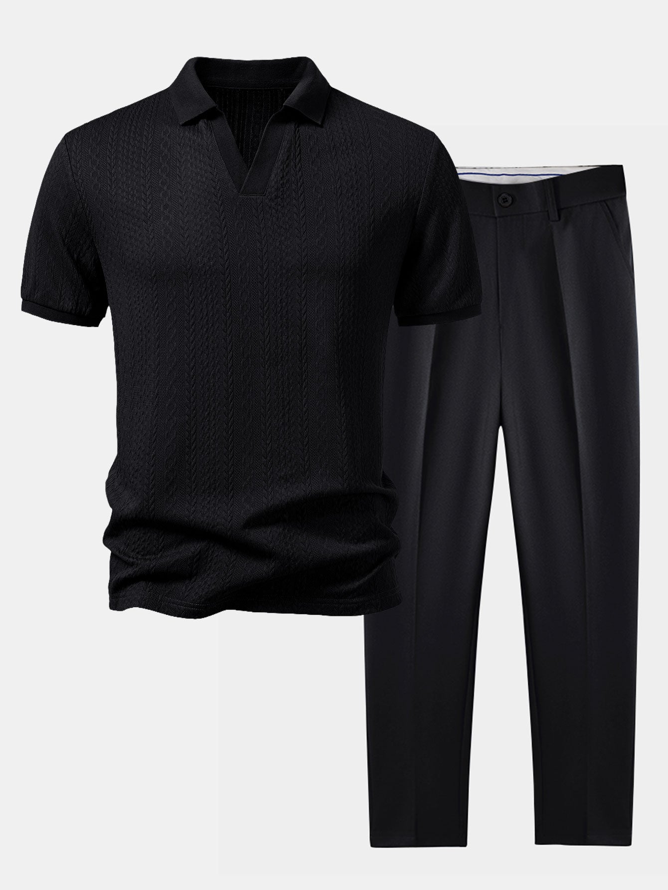 Twist Jacquard V Neck Polo & Slim Fit Tapered Trousers