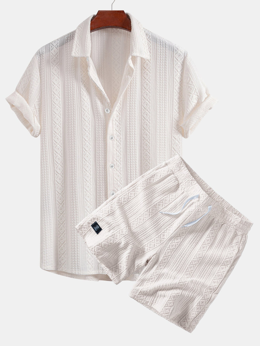 Geometry Jacquard Button Up Shirt & Drawstring 8" Shorts Set