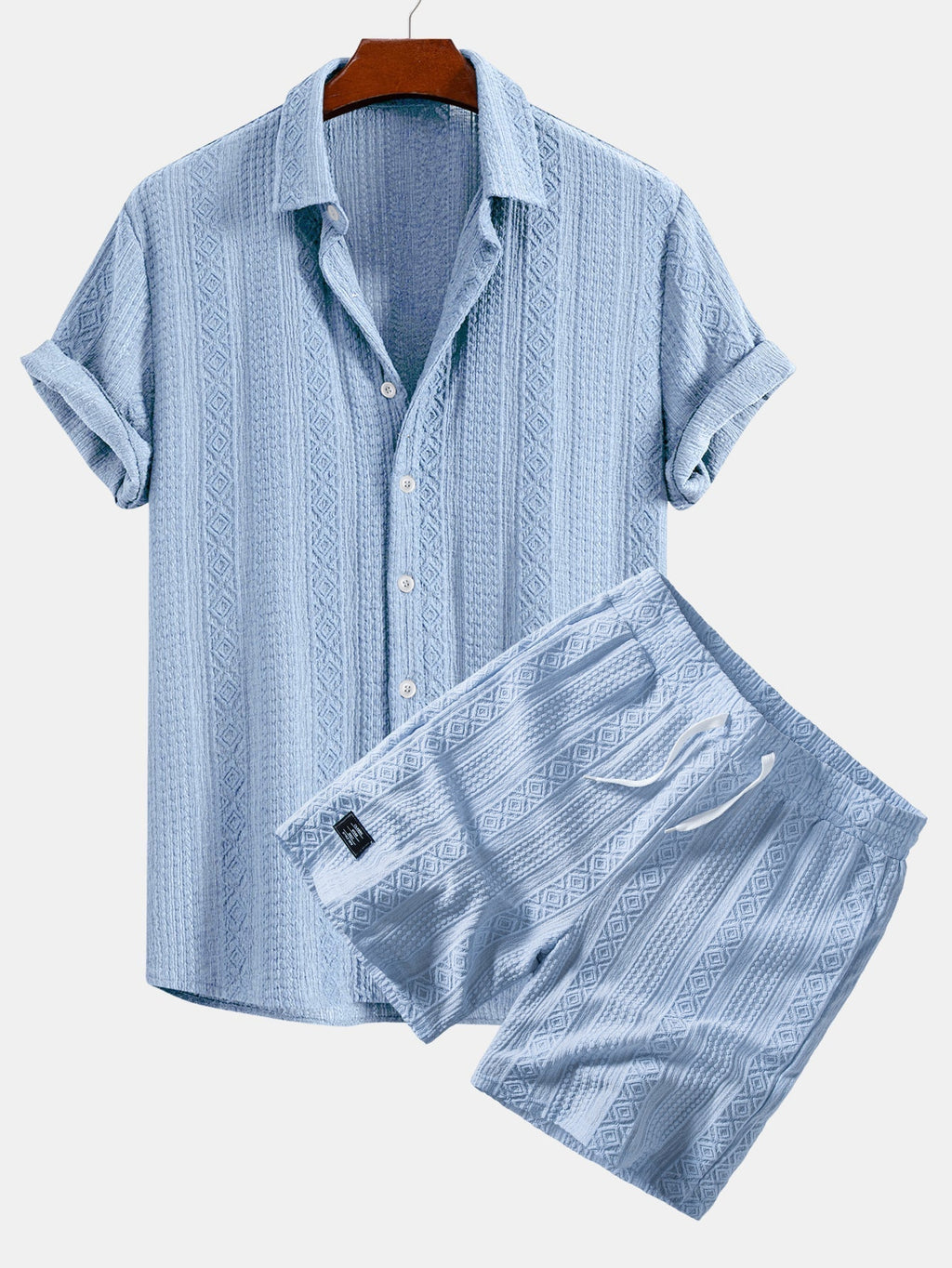 Geometry Jacquard Button Up Shirt & Drawstring 8" Shorts Set
