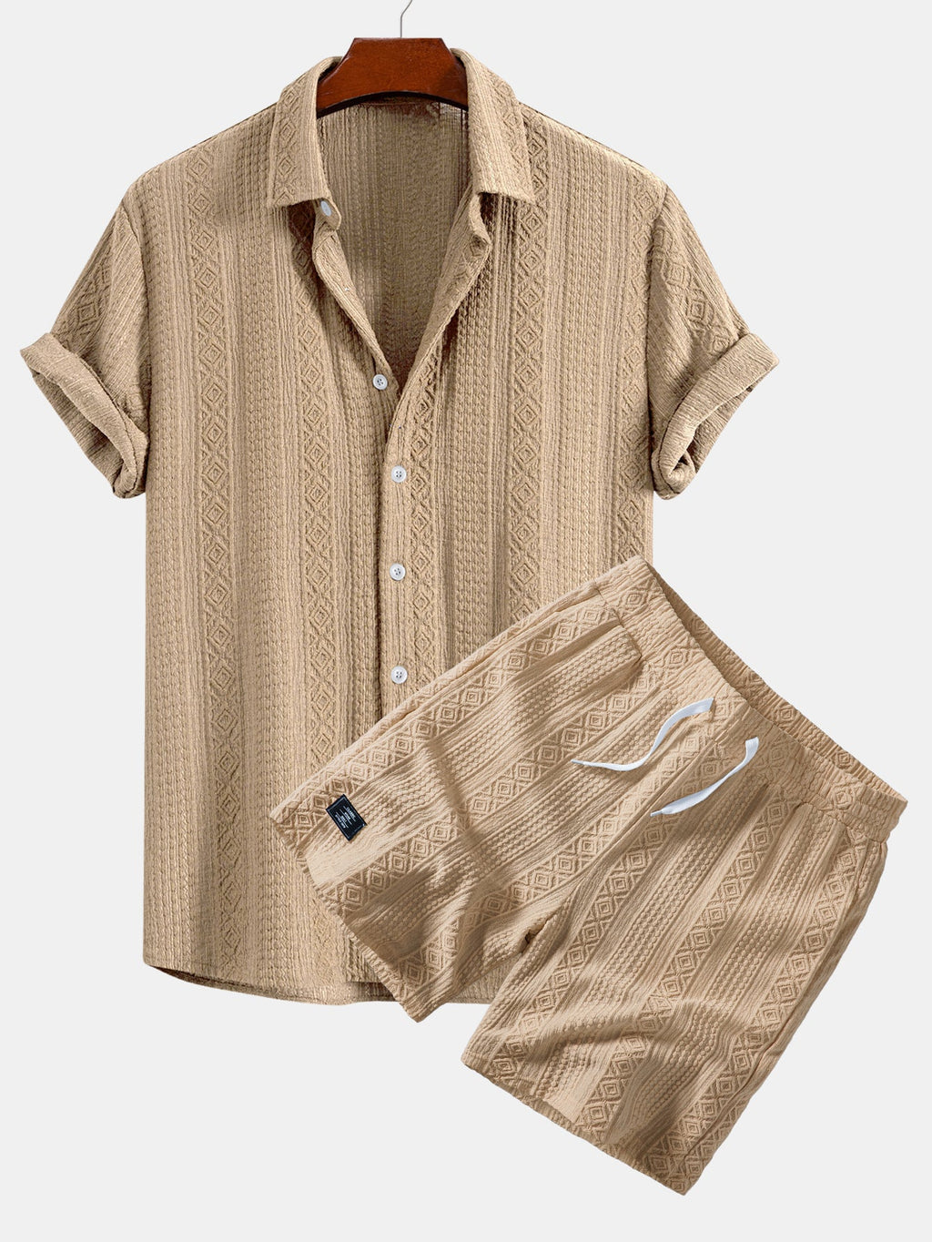 Geometry Jacquard Button Up Shirt & Drawstring 8" Shorts Set