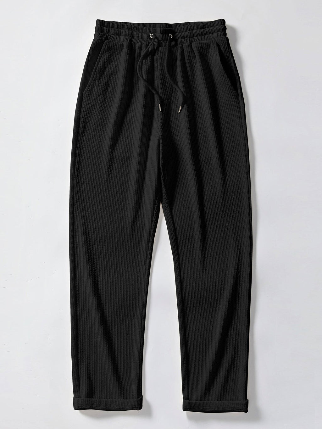 Contrast Trim Ribbed Johnny Collar Knit Polo & Straight Leg Ribbed Pants