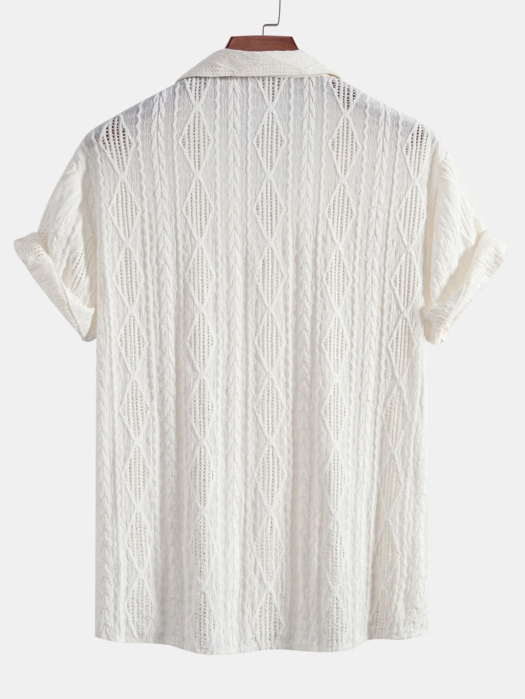 Geometric Jacquard Eyelet Cuban Shirt & Linen Blend Drawstring 7" Shorts