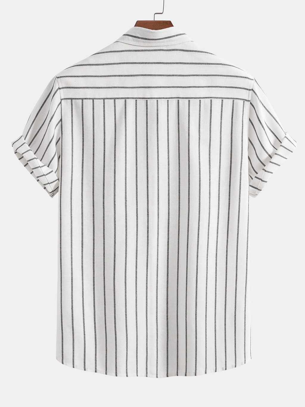 Cotton Blend Striped Button Up Shirt & Crinkle Textured Drawstring 5" Shorts