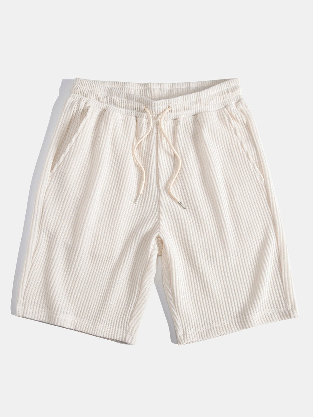Waffle Ribbed Hem T-Shirt & Drawstring Knit Waffle Shorts