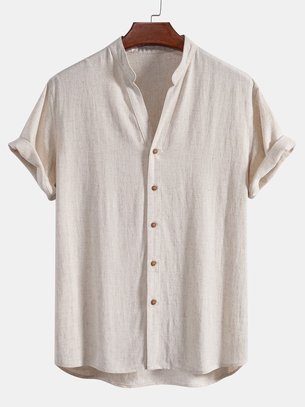 Short Sleeve V Neck Linen Rayon Blend Shirt & Crinkle Textured Drawstring 5" Shorts