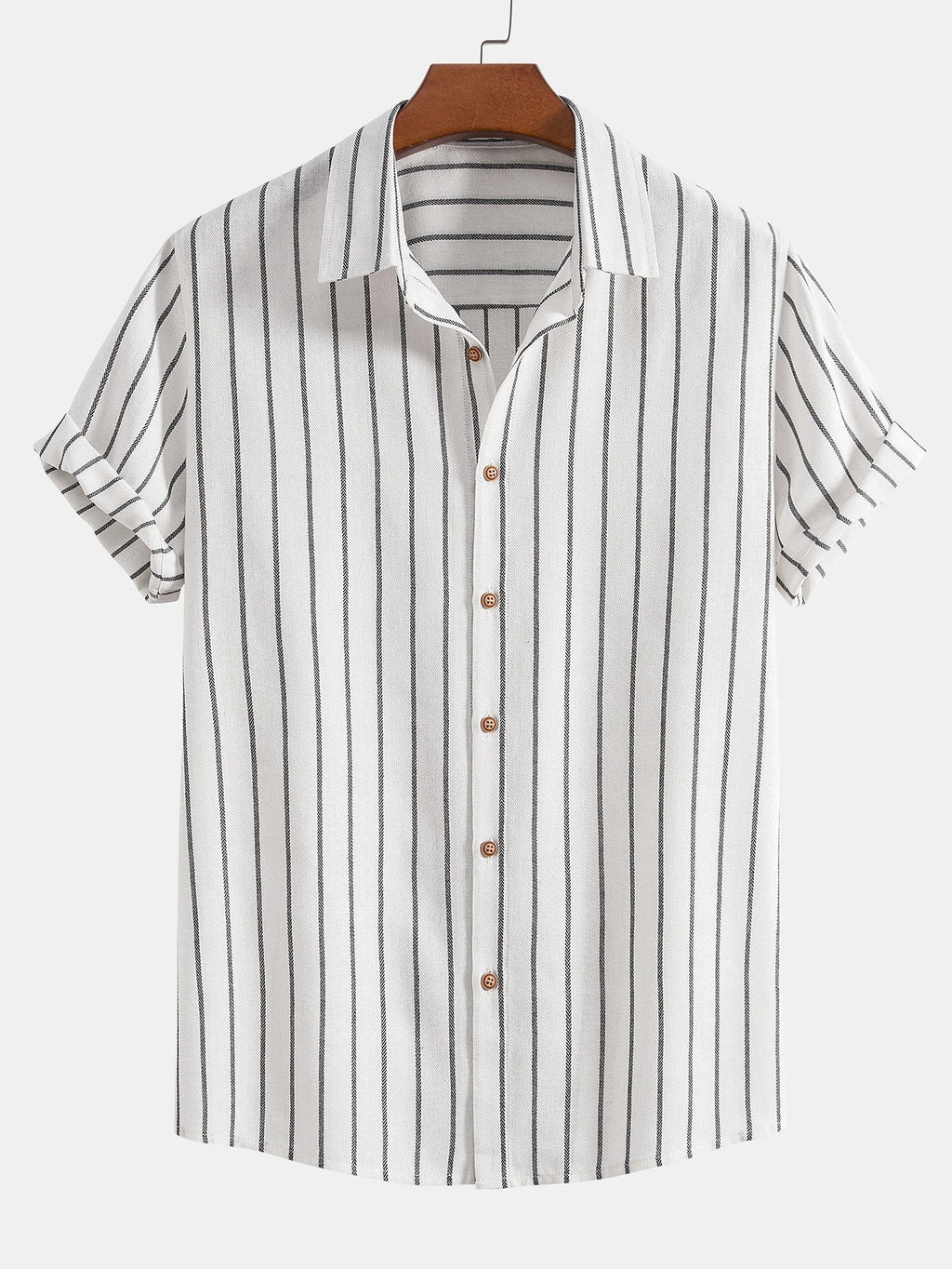 Cotton Blend Striped Button Up Shirt & Crinkle Textured Drawstring 5" Shorts