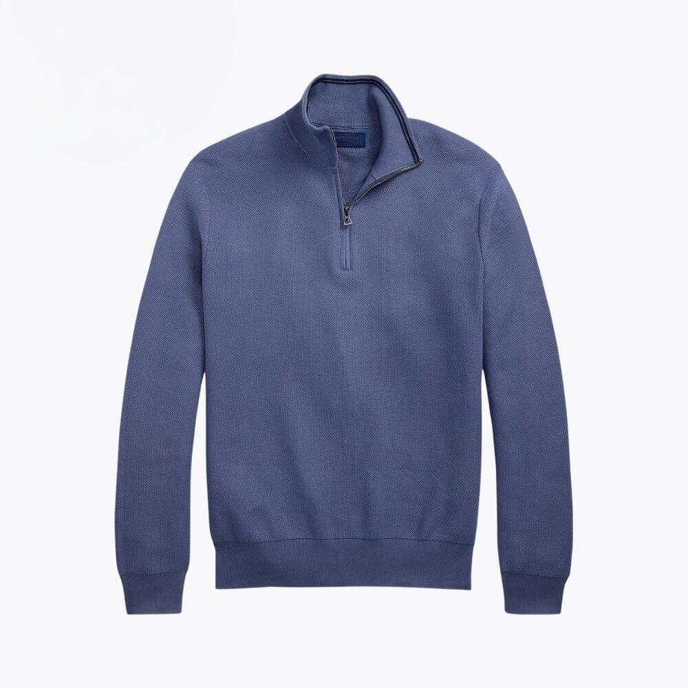 Mesh-Knit Cotton Quarter-Zip Sweater